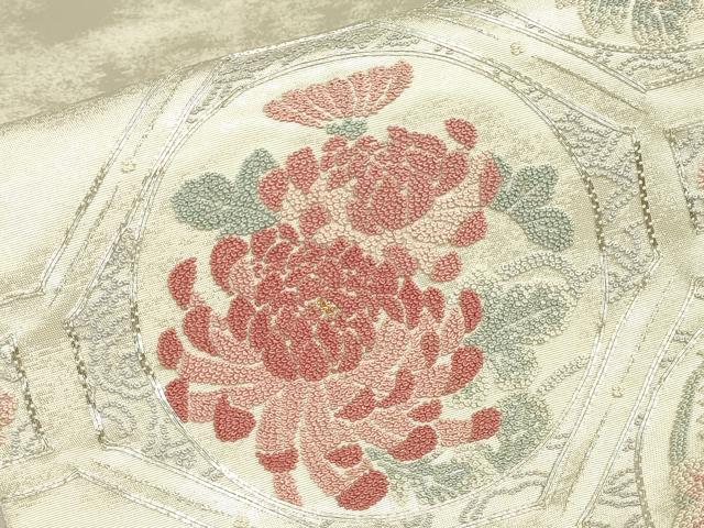 平和屋着物▼西陣 前田徳織物謹製 中国三大刺繍 相良刺繍 総刺繍 太鼓柄袋帯 駒刺繍 蜀江花文 銀糸 引箔 証紙付き 逸品 未使用 DABJ1685az