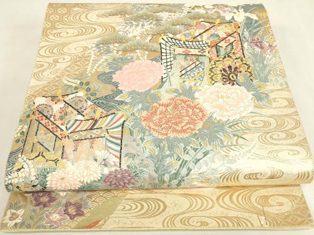平和屋着物▼六通柄袋帯 唐織 道長錦秀文 金糸 正絹 逸品 DABJ1704az
