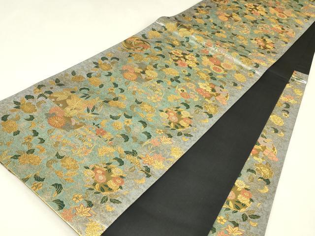 平和屋着物▼六通柄袋帯 秀宝花丸紋 彫金 正絹 逸品 DABJ1720az