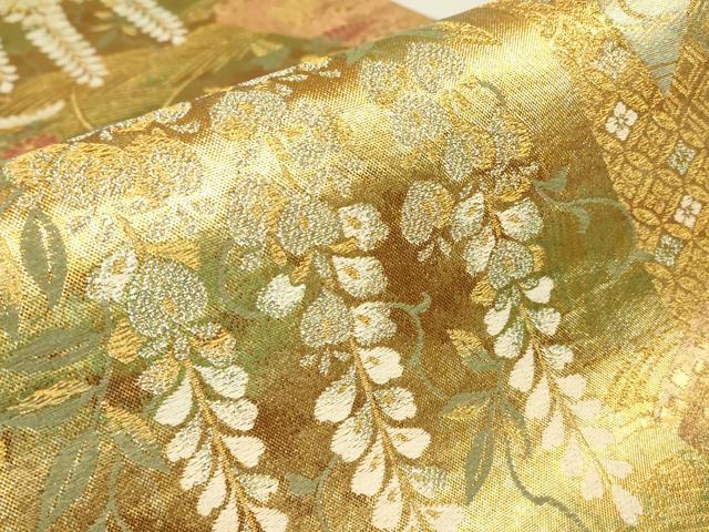 平和屋着物▼六通柄袋帯 枝垂れ藤 金糸 正絹 逸品 DABJ1730az