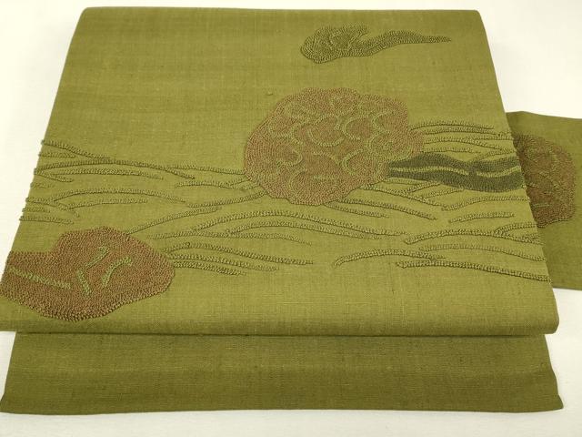 平和屋着物▼中国三大刺繍 相良刺繍 総刺繍 九寸名古屋帯 紬地 吉祥柄 正絹 逸品 DABJ1734az