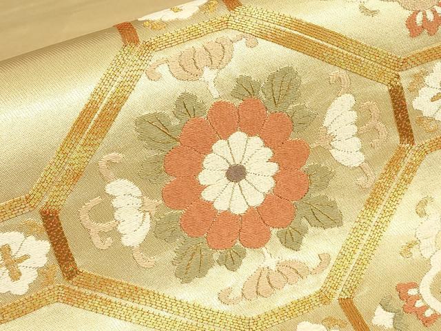 平和屋着物▼総刺繍 駒刺繍 太鼓柄袋帯 蜀江花文 金糸 正絹 逸品 DABJ1758az