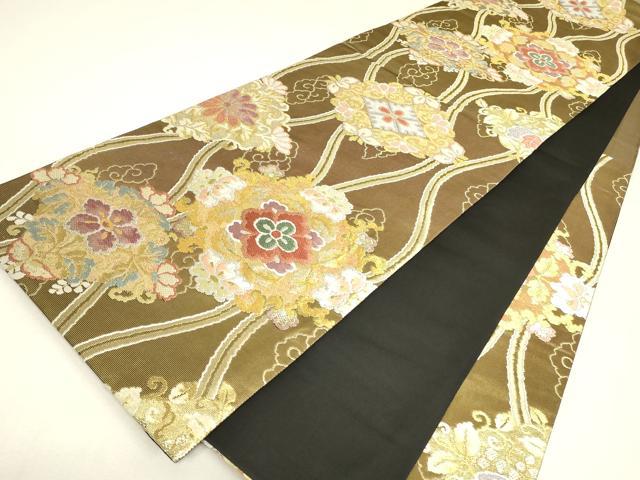 平和屋着物▼六通柄袋帯 正倉院立涌花文 金銀糸 正絹 逸品 DABJ1770az