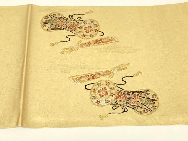 平和屋着物▼太鼓柄袋帯 塗金引箔 鏡獅子 正絹 逸品 DABJ1805az