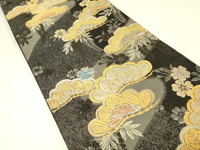 平和屋着物▼袋帯 螺鈿 九百織 花松文 金銀糸 正絹 逸品 DABJ1806az