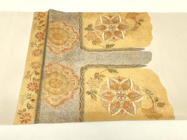 平和屋着物▼太鼓柄袋帯 刺繍 更紗花鳥文 金彩 正絹 逸品 DABJ1812az