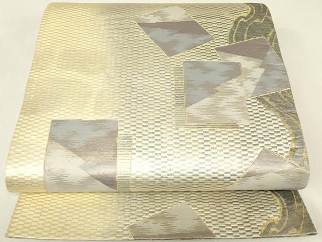 平和屋着物▼両面 全通柄袋帯 YAIHA&MISA 花染 色紙重ね流水文 金糸 正絹 逸品 DABJ1818az