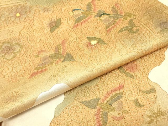 平和屋着物▼中国三大刺繍 スワトウ刺繍 汕頭刺繍 駒刺繍 太鼓柄袋帯 螺鈿 鴛鴦更紗花文 金糸 正絹 逸品 DABJ1822az