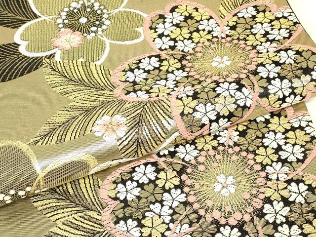 平和屋着物▼六通柄袋帯 舞桜文 金糸 正絹 逸品 DABJ1823az