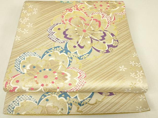 平和屋着物▼六通柄袋帯 舞桜文 金糸 正絹 逸品 DABJ1826az