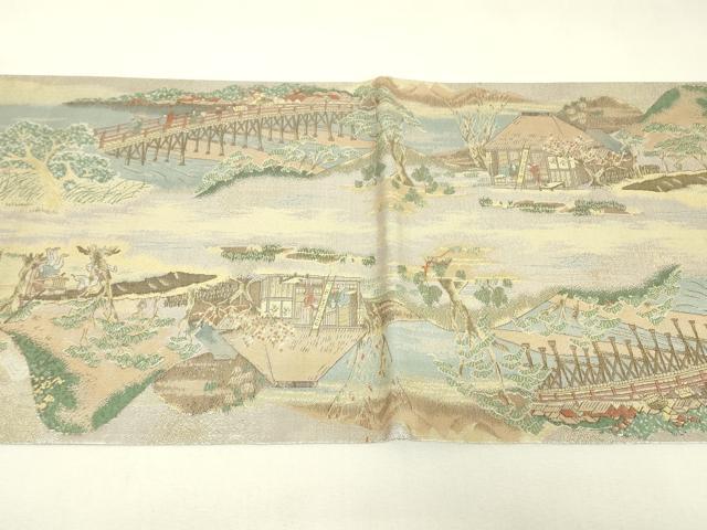 平和屋着物▼全通柄袋帯 東海道 金糸 正絹 逸品 DABJ1882az