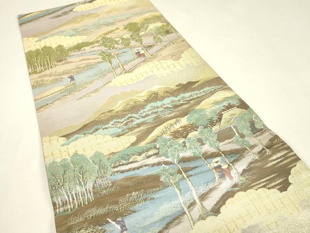 平和屋着物▼全通柄袋帯 東海道 金糸 正絹 逸品 DABJ1882az