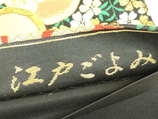 平和屋着物▼六通柄袋帯 江戸ごよみ 流水舞桜 黒地 金糸 正絹 逸品 DABJ1883az