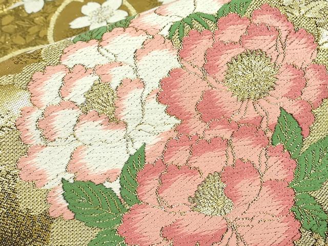 平和屋着物▼六通柄袋帯 唐織 花尽くし 金糸 正絹 逸品 DABJ1888az