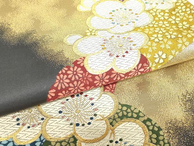 平和屋着物▼六通柄袋帯 雪輪舞花文 金糸 正絹 逸品 DABJ1889az