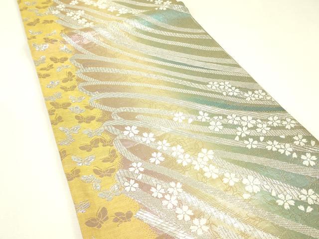 平和屋着物▼六通柄袋帯 舞蝶花文 銀糸 正絹 逸品 DABJ1892az