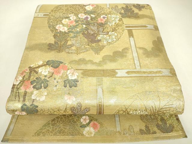 平和屋着物▼六通柄袋帯 七宝花丸文 金糸 正絹 逸品 DABJ1902az