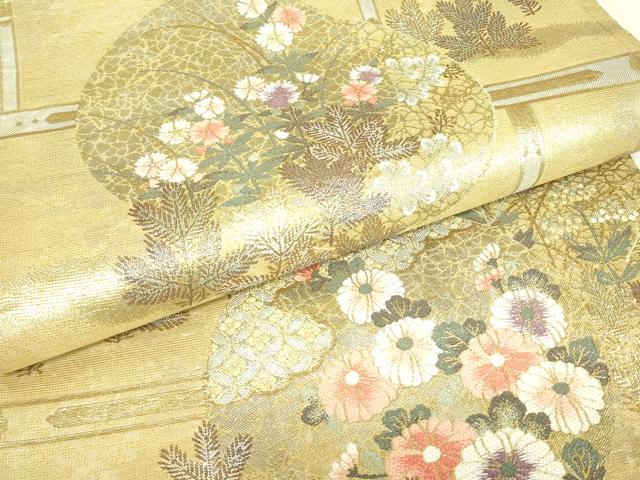 平和屋着物▼六通柄袋帯 七宝花丸文 金糸 正絹 逸品 DABJ1902az