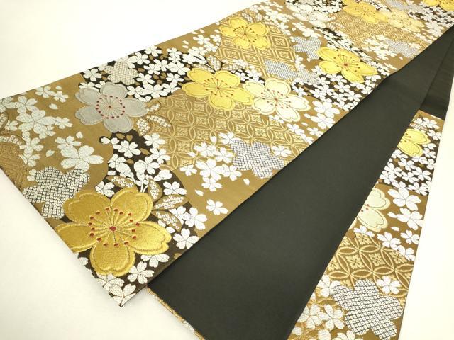 平和屋着物▼六通柄袋帯 七宝舞桜文 金銀糸 正絹 逸品 DABJ1911az