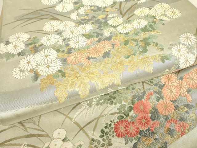平和屋着物▼西陣 浅田叡一謹製 六通柄袋帯 作家物 琳派秋草図の世界 金糸 証紙付き 正絹 逸品 DABJ1914az