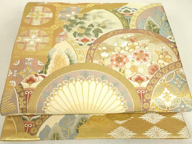 平和屋着物▼六通柄袋帯 吉祥花青海波 金糸 正絹 逸品 DABJ1915az