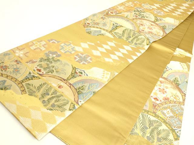 平和屋着物▼六通柄袋帯 吉祥花青海波 金糸 正絹 逸品 DABJ1915az