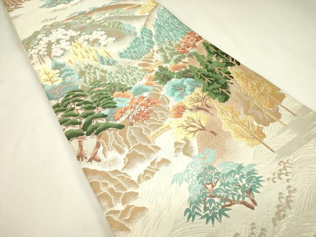 平和屋着物▼六通柄袋帯 遠山樹林文 金糸 正絹 逸品 DABJ1935az