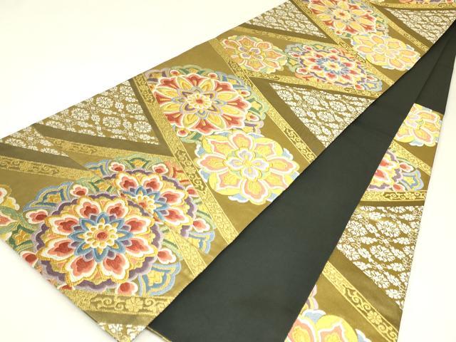 平和屋着物▼六通柄袋帯 唐織 高砂 正倉院花文 金糸 正絹 逸品 DABJ1942az