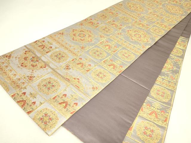 平和屋着物▼六通柄袋帯 正倉院花文 金糸 正絹 逸品 DABJ1944az