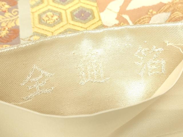 平和屋着物▼六通柄袋帯 全通箔 短冊飛鶴花文 金糸 正絹 逸品 DABJ1949az