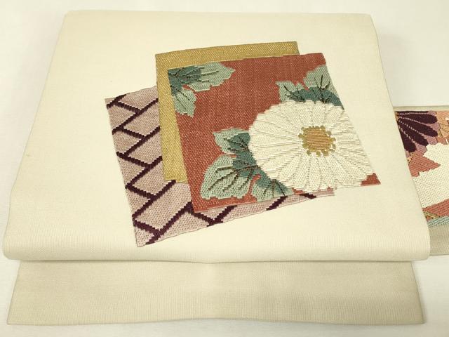 平和屋着物▼絽刺し 区限刺繍 総刺繍 九寸名古屋帯 色紙重ね花文 金糸 正絹 逸品 DABJ1954az