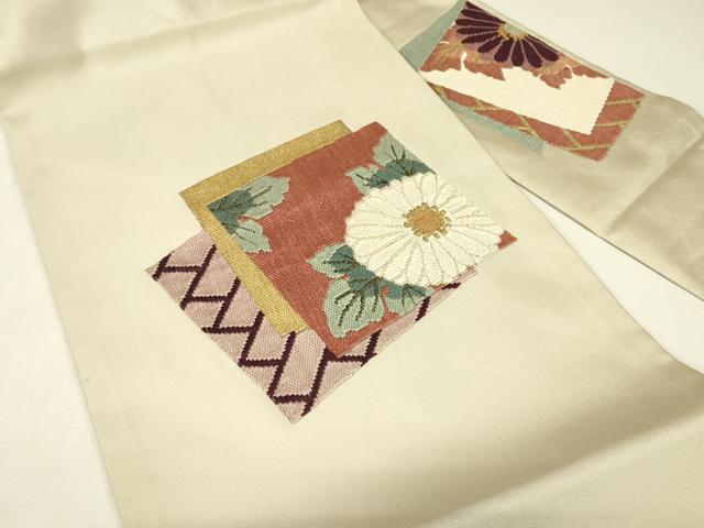 平和屋着物▼絽刺し 区限刺繍 総刺繍 九寸名古屋帯 色紙重ね花文 金糸 正絹 逸品 DABJ1954az