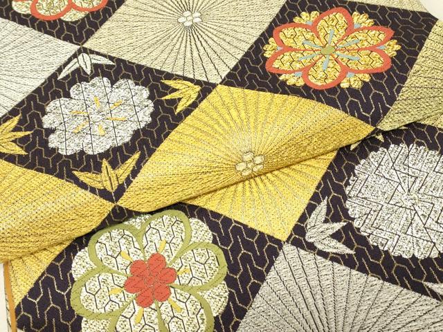 平和屋着物▼六通柄袋帯 正倉院若松葉花文 金銀糸 正絹 逸品 DABJ1959az