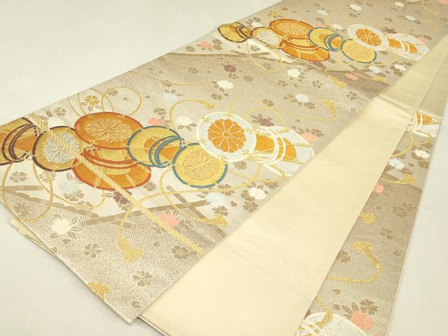 平和屋着物▼六通柄袋帯 鼓花文 金銀糸 正絹 逸品 DABJ1966az