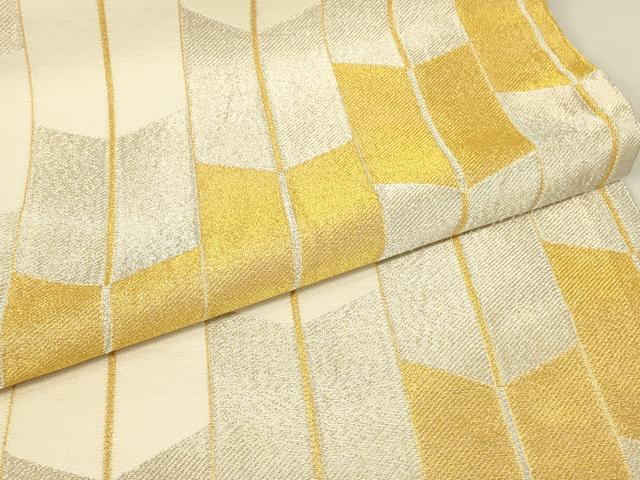 平和屋着物▼六通柄袋帯 矢羽間道 金銀糸 正絹 逸品 DABJ1967az