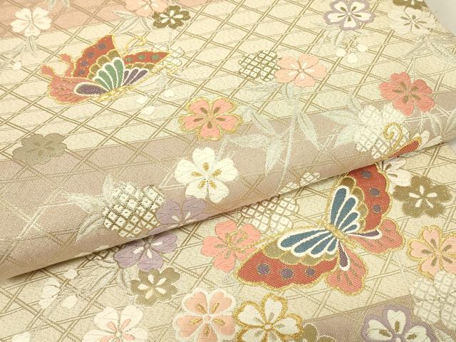 平和屋着物▼六通柄袋帯 枝垂れ桜舞蝶文 金銀糸 正絹 逸品 DABJ1968az
