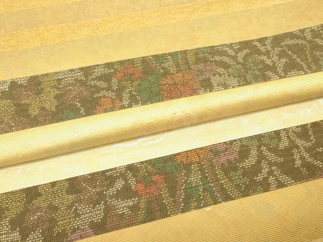 平和屋着物▼太鼓柄袋帯 間道大島 螺鈿箔 引箔 正絹 逸品 DABJ1974az