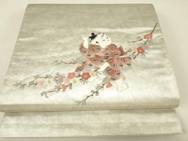 平和屋着物▼中国三大刺繍 相良刺繍 総刺繍 太鼓柄袋帯 童子遊び 金糸 引箔 正絹 逸品 DABJ1984az