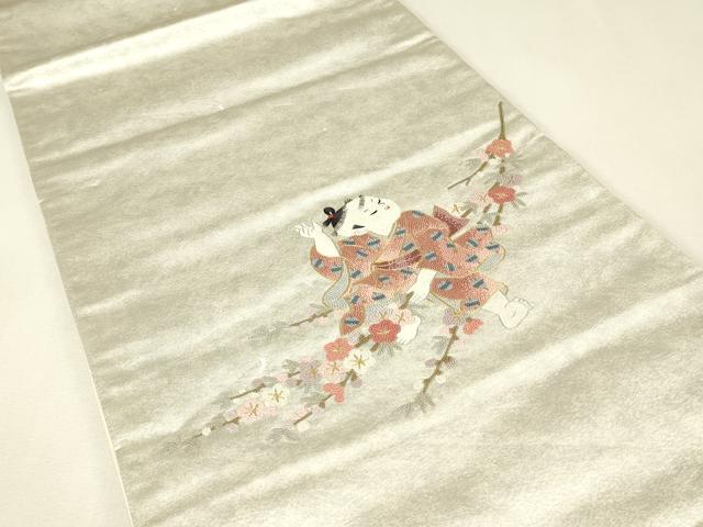 平和屋着物▼中国三大刺繍 相良刺繍 総刺繍 太鼓柄袋帯 童子遊び 金糸 引箔 正絹 逸品 DABJ1984az