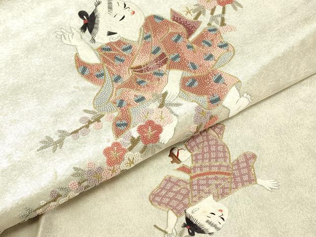 平和屋着物▼中国三大刺繍 相良刺繍 総刺繍 太鼓柄袋帯 童子遊び 金糸 引箔 正絹 逸品 DABJ1984az