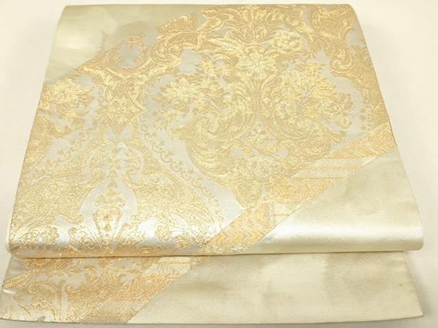 平和屋着物▼太鼓柄袋帯 フランスロココ 花手 金唐革織 金糸 正絹 逸品 DABJ1990az