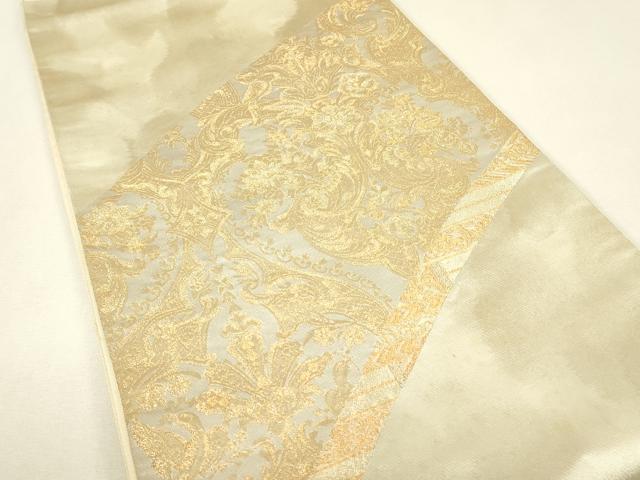 平和屋着物▼太鼓柄袋帯 フランスロココ 花手 金唐革織 金糸 正絹 逸品 DABJ1990az