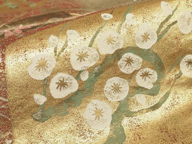 平和屋着物▼本場筑前博多織 六通柄袋帯 織弓司 地紙枝花文 証紙付き 正絹 逸品 DABJ1992az