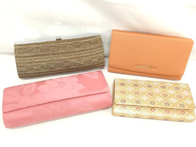 平和屋着物▼和装小物 和装バッグまとめて4点 ハンドバッグ クラッチ 佐賀錦 菱横段文 草花文 金糸 逸品 DABJ2059xg