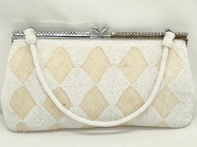平和屋着物▼和装小物 和装ビーズバッグまとめて3点 総ビーズ 花 白 逸品 DABJ2095xg