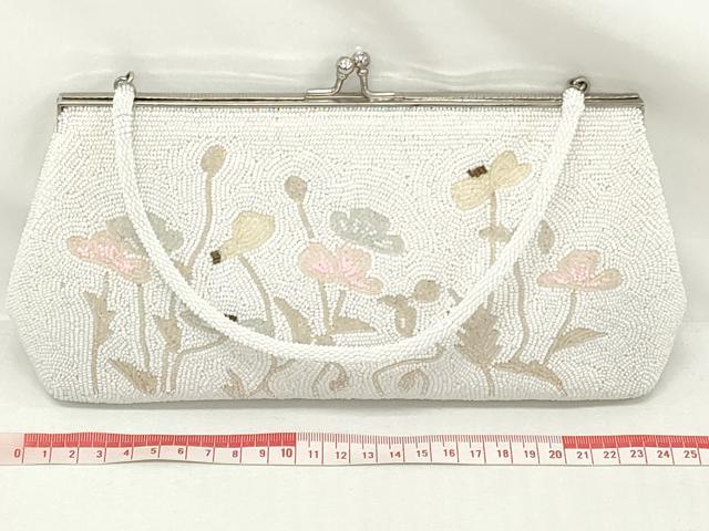 平和屋着物▼和装小物 和装ビーズバッグまとめて3点 総ビーズ 花 白 逸品 DABJ2095xg
