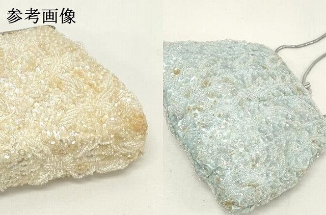 平和屋着物▼和装小物 和装ビーズバッグまとめて3点 総ビーズ 草花文 スパンコール 白色 水色 逸品 DABJ2110xg