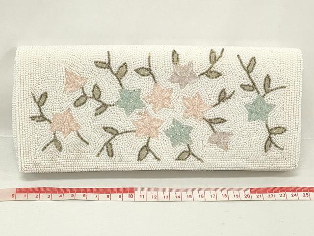 平和屋着物▼和装小物 和装ビーズバッグまとめて3点 総ビーズ 草花文 白色 逸品 DABJ2115xg