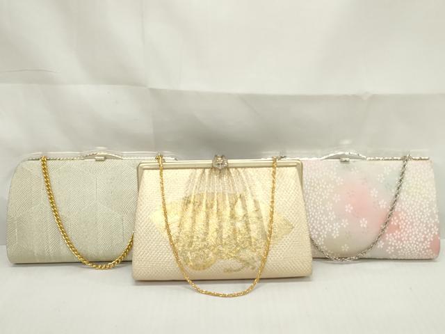 平和屋着物▼和装小物 和装バッグまとめて3点 ハンドバッグ クラッチ 佐賀錦 地紙花車文 舞桜 亀甲文 金銀糸 逸品 DABJ2404xg