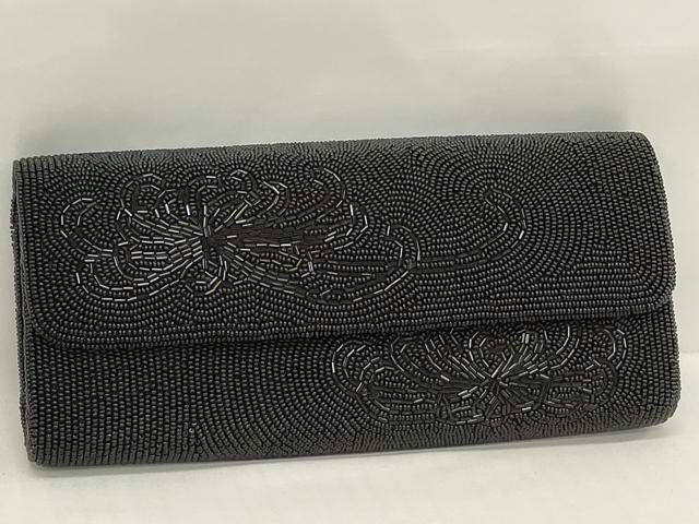 平和屋着物▼和装小物 和装ビーズバッグまとめて4点 総ビーズ 草花文 白色 黒色 グリーン系 逸品 DABJ2460xg